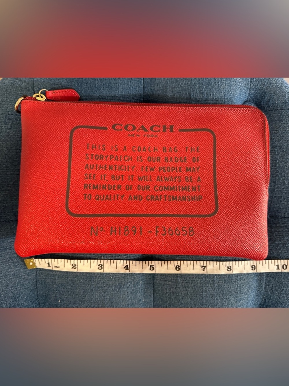 Coach Red Textured Leather Storypatch Pouch - Picture 2 of 9
